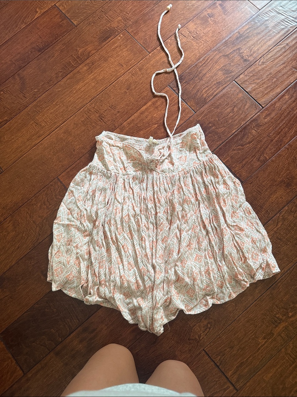 By Together Cream and Pink Printed Smocked Romper